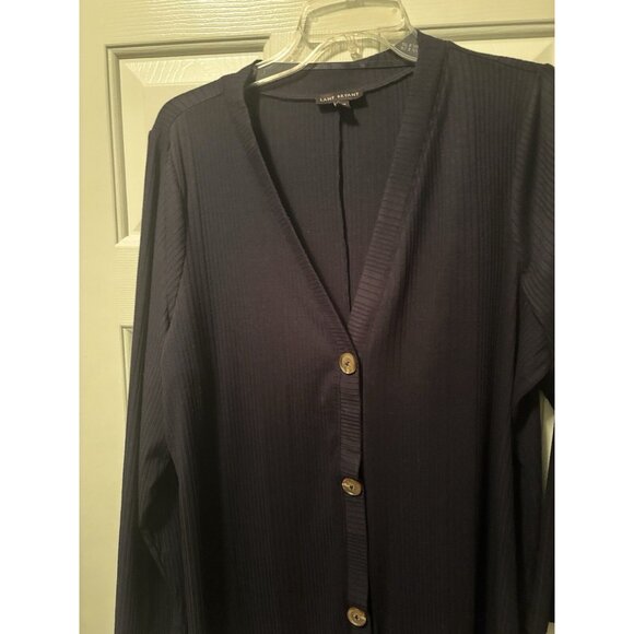 LANE BRYANT WOMAN'S 18/20 V NECK BUTTON FRONT Cardigan Navy Blue Ribbed LS - Picture 3 of 3
